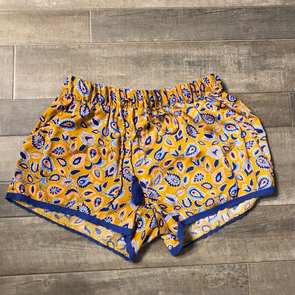 Aerie High Rise Paisley Tassel Lace Shorts Blue Yellow XS